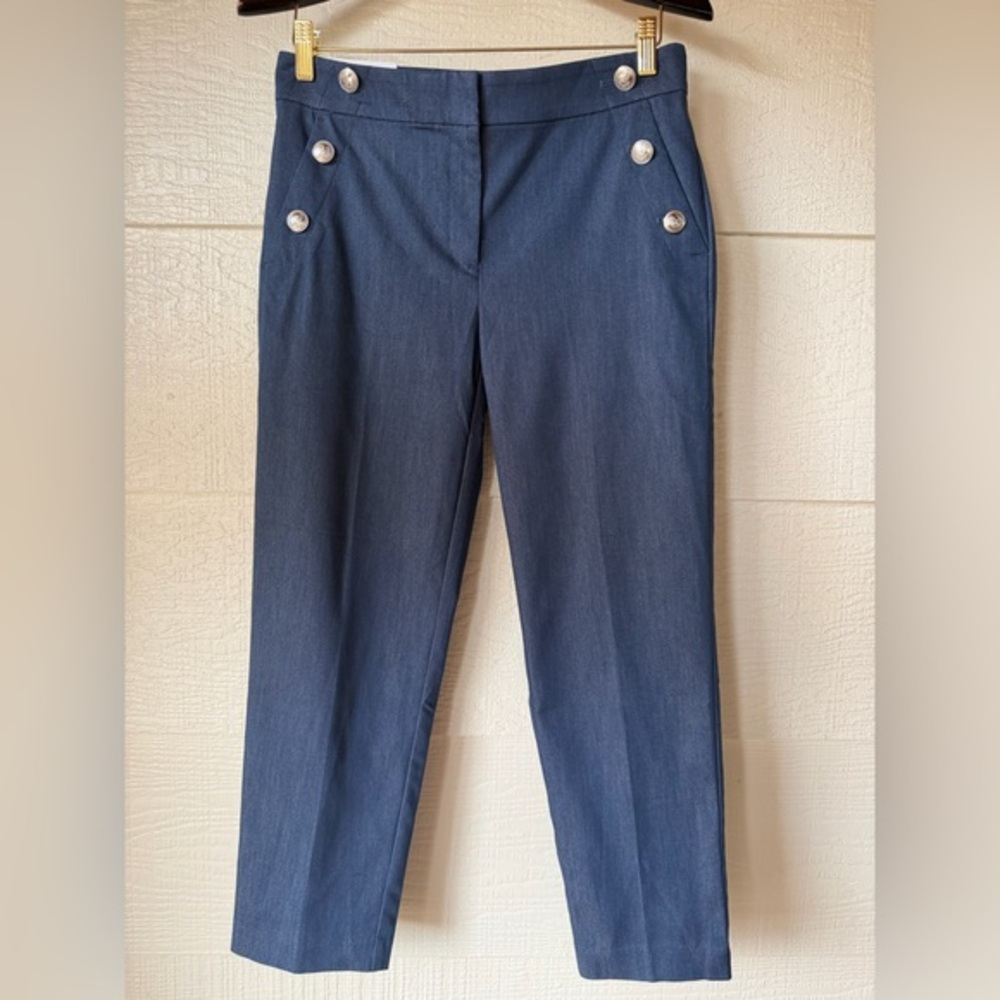 LOFT Riviera Slim Pants Size 2 NWT Blue Button Detail Ankle Career
